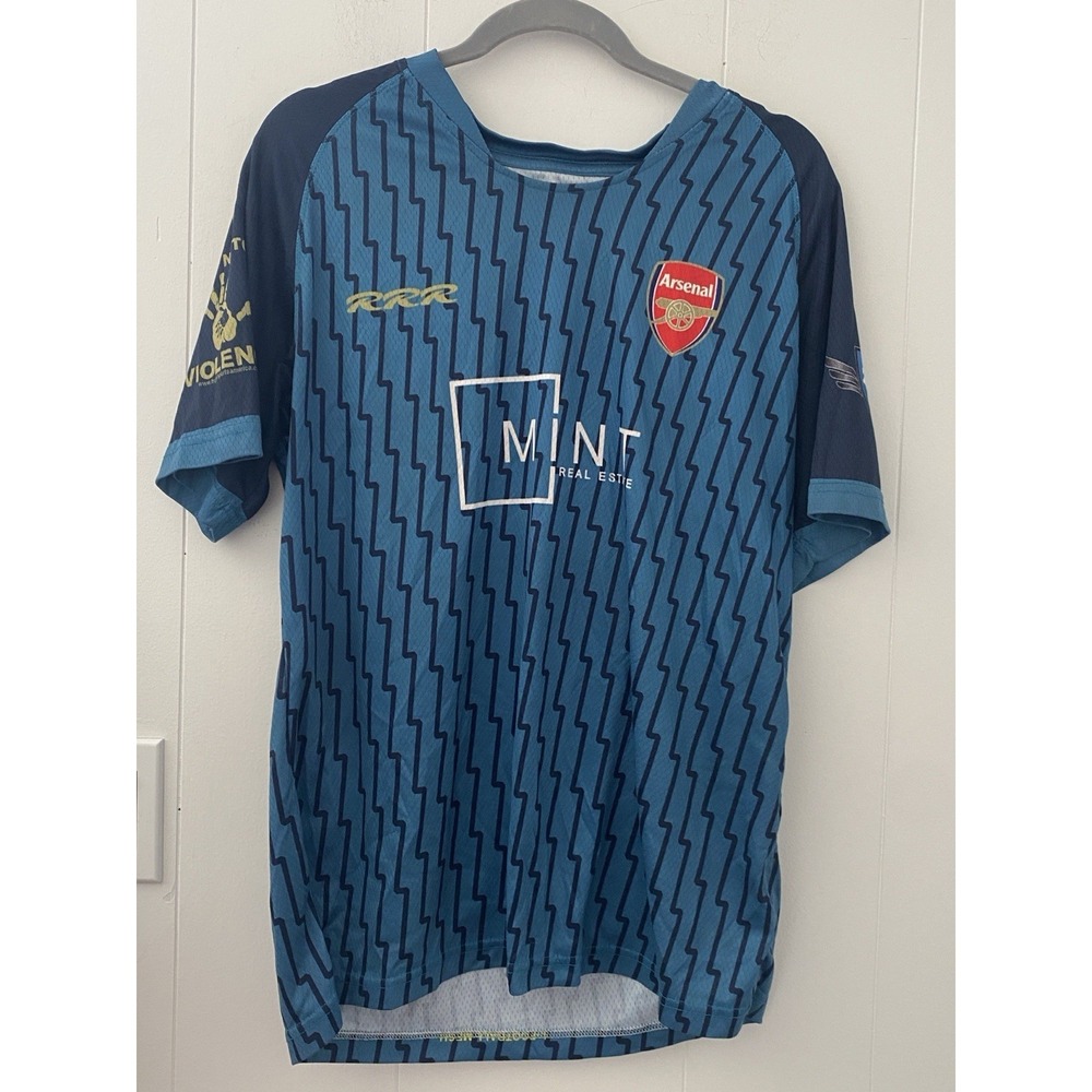 Arsenal FC Concept Soccer Jersey Blue Teal Lightning Pattern Men's Size Large L